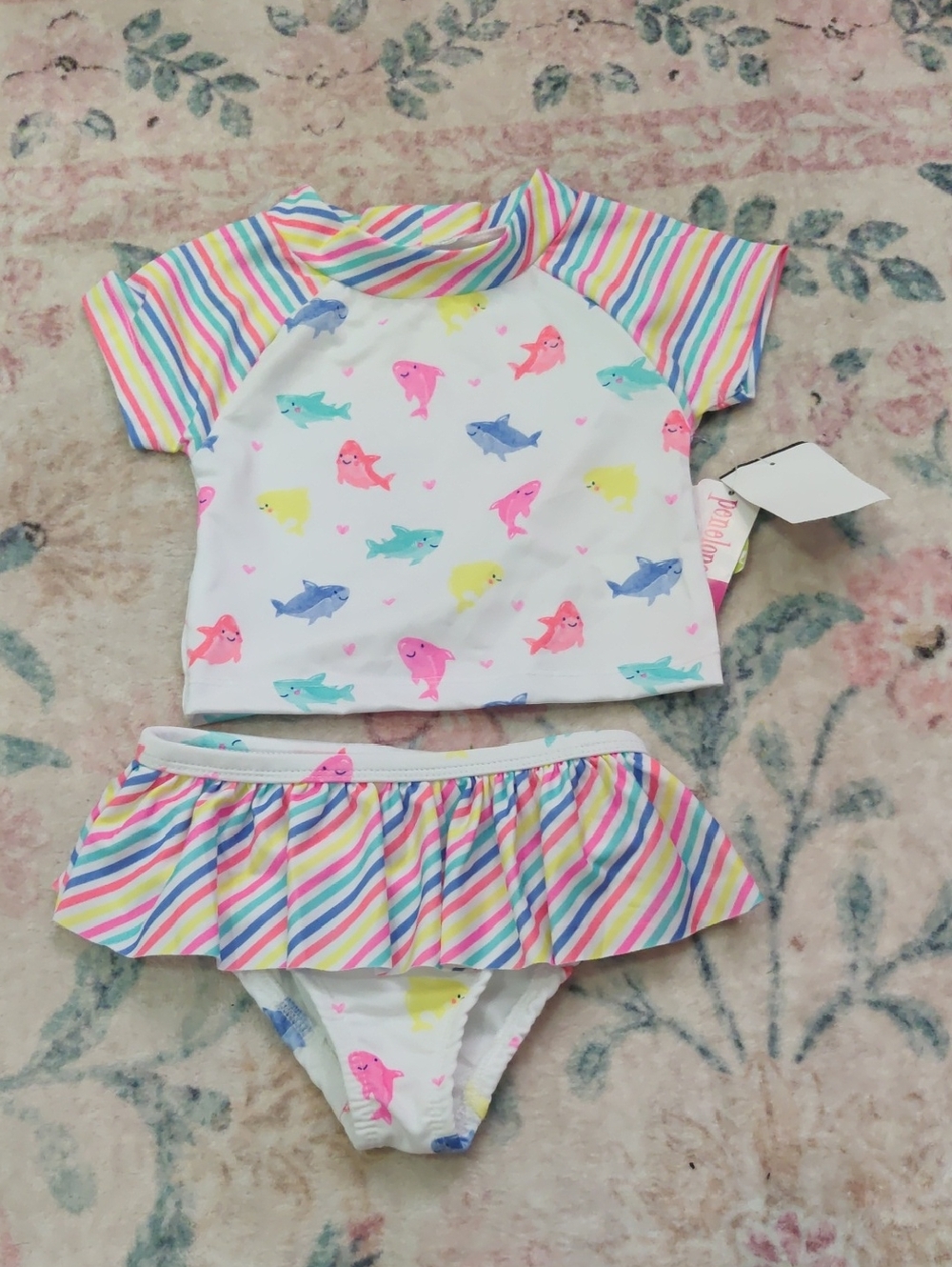 Girls' Rainbow Shark Rash Guard Swim Set - Brand: Unknown